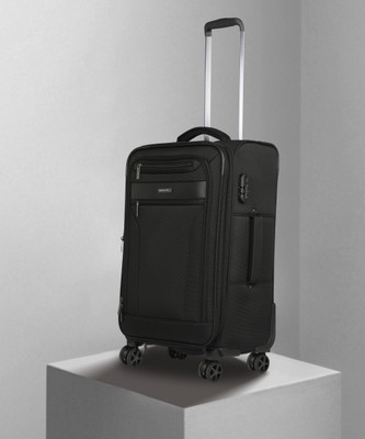 NASHER MILES Berlin Expander soft-sided Polyester Check-In Luggage Black 24 inch |65cm Trolley bag Expandable  Check-in Suitcase 4 Wheels - 24 inch
