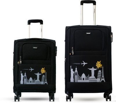 Timus Salsa Plus 58cm&68 cm-Soft Luggage Trolley Bags Combo Set 2 Soft Spinner Wheels Expandable  Cabin & Check-in Set 8 Wheels - 28 inch
