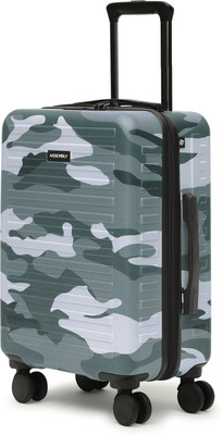 Assembly Premium Polycarbonate Printed Cabin Trolley Bag with TSA Lock - Camo (Pine) Cabin Suitcase 8 Wheels - 20 inch