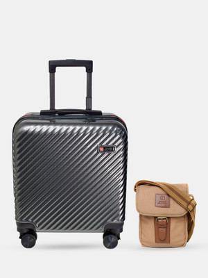 SWISS MILITARY Hard-Sided Overnighter Bag cum Laptop Roller Case, Canvas Sling Bag Overnighter & Briefcase 4 Wheels - 18 inch