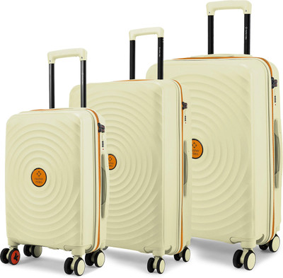 NASHER MILES Goa Hard-sided Polypropylene Cream Yellow Orange Trolley Bags (55, 65 & 75 cm) Cabin & Check-in Set 8 Wheels - 28 inch
