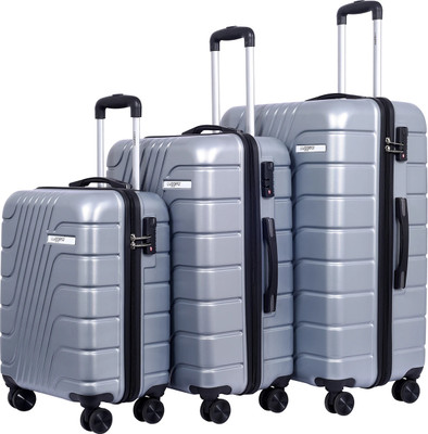 Luggero ETERNAL Light-Weight & Durable Polycarbonate SILVER Hard Luggage Cabin & Check-in Set 8 Wheels - 28 inch