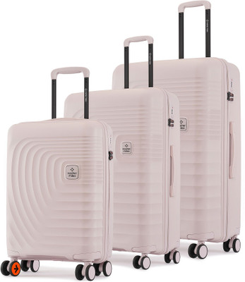 NASHER MILES Boston Hard-Sided Polypropylene Luggage Set of 3 Grey Trolley Bag(55, 65 & 75cm) Cabin & Check-in Set 8 Wheels - 28 inch