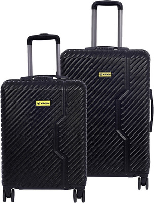 WROGN Vivid Light-Weight & Durable Polycarbonate Black Hard Luggage Cabin & Check-in Set 8 Wheels - 24 inch