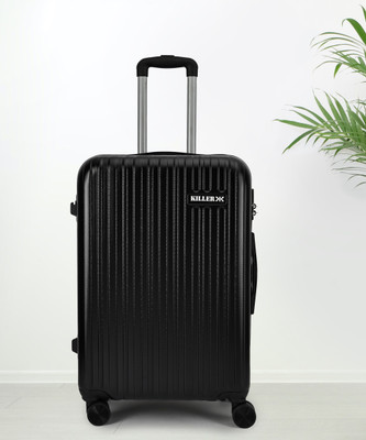 KILLER Classic Light-Weight & Durable Polycarbonate Black Hard Luggage Check-in Suitcase 8 Wheels - 28 Inch