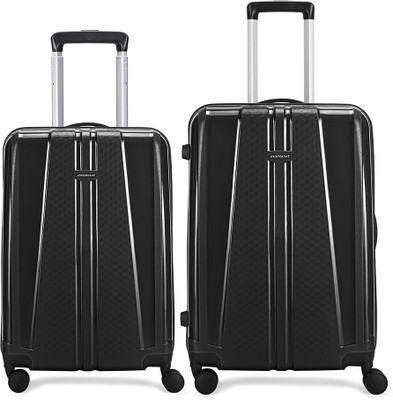 ARISTOCRAT by VIP Invictus Set of 2 (Small 55cm | Medium 65cm)) - Trolley Bag Jet Black Cabin & Check-in Set 8 Wheels - 26 Inch