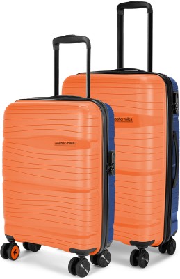 NASHER MILES Nicobar Hard-Sided Dual Tone Polypropylene Luggage Set of 2 Orange and Blue Trolley Bags (55 & 65 cm) Cabin & Check-in Set 8 Wheels - 24 inch