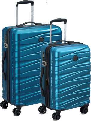 DELSEY Tiphanie Polycarbonate Blue (Medium+Cabin) Combo Cabin & Check-in Set 4 Wheels - 27 inch