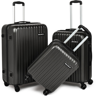 KILLER Classic Light-Weight & Durable Polycarbonate Dark Grey Hard Luggage Check-in Suitcase 8 Wheels – 28 Inch