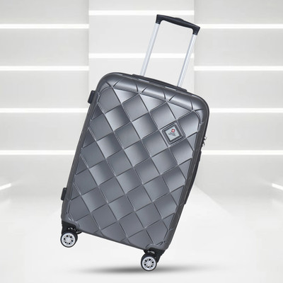 SWISS MILITARY Textured Hard Trolley Bag with 360 -Degree Rotatable 8 Wheels, TSA Lock Check-in Suitcase 8 Wheels - 24 inch