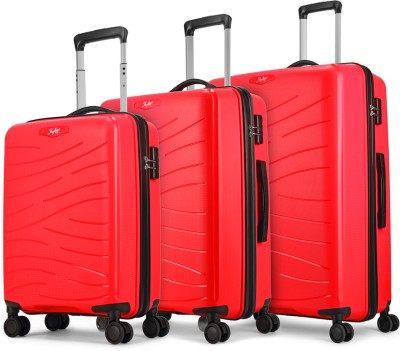 SKYBAGS Vertex Set of 3 Hardsided (Cabin+Medium+Large) Polypropylene Red Trolley Cabin & Check-in Set 8 Wheels - 31 Inch