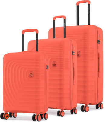 NASHER MILES Boston Hard-Sided Polypropylene Luggage Set of 3 Orange Trolley Bag(55,65&75cm) Cabin & Check-in Set 8 Wheels - 28 inch