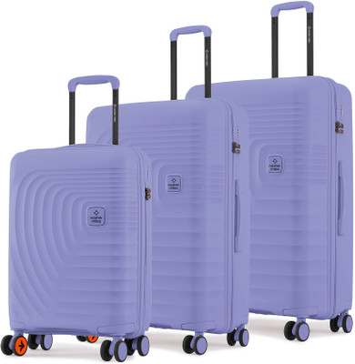 NASHER MILES Boston Hard-Sided Polypropylene Luggage Set of 3 Purple Trolley Bag(55,65&75cm) Cabin & Check-in Set 8 Wheels - 28 inch