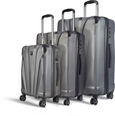Timus Leolite Expandable Premium Polycarbonate 58cm, 68cm,78cm Trolley Suitcase Combo Expandable  Cabin & Check-in Set 8 Wheels - 28 inch