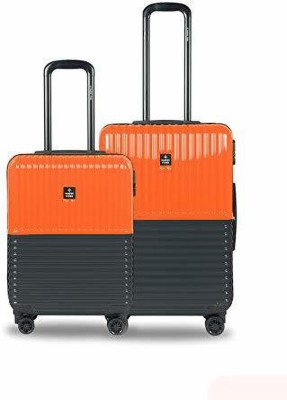 NASHER MILES Istanbul Hard-sided Polycarbonate Luggage Set of 2 Orange and Grey Trolley Bags (55 & 65 Cm) Cabin & Check-in Set 4 Wheels - 24 inch