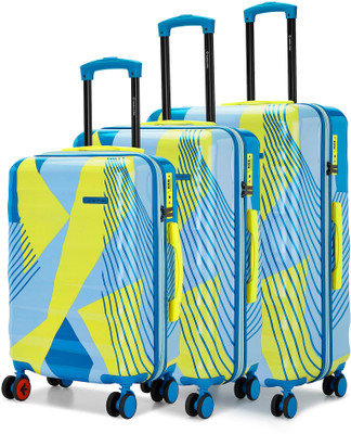 NASHER MILES Chicago Hard-Sided Polycarbonate Printed Lemon Teal Trolley Bag(55,65&75cm) Cabin & Check-in Set 8 Wheels - 28 Inch