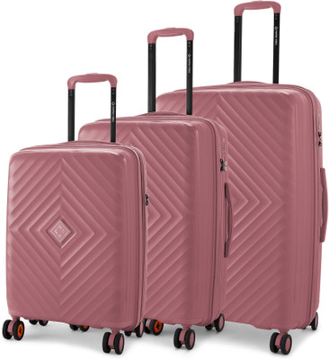 NASHER MILES Antwerp Expander Hardside Polypropylene Bubblegum Pink Trolley Bags(55,65&75Cm) Expandable  Cabin & Check-in Set 8 Wheels - 28 inch