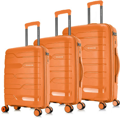 NASHER MILES Paris Hard-sided Polypropylene Luggage Set of 3 Orange Trolley Bag(55,65&75Cm) Cabin & Check-in Set 8 Wheels - 28 inch