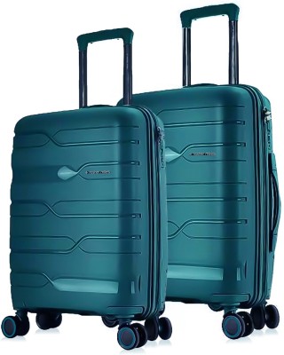 NASHER MILES Paris Hard-sided Polypropylene Luggage Set of 2 Dark Green Trolley Bags (55 & 65 Cm) Cabin & Check-in Set 8 Wheels - 24 inch