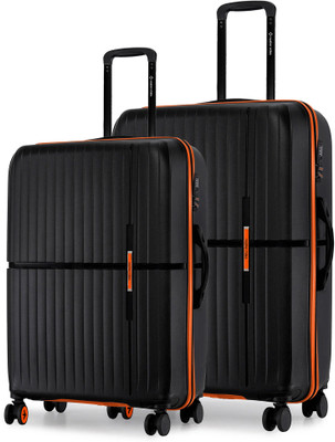 NASHER MILES HardSide Polypropylene Luggage Set of 2 Black Trolley Bag(65&75cm) Check-in Suitcase 8 Wheels - 28 inch