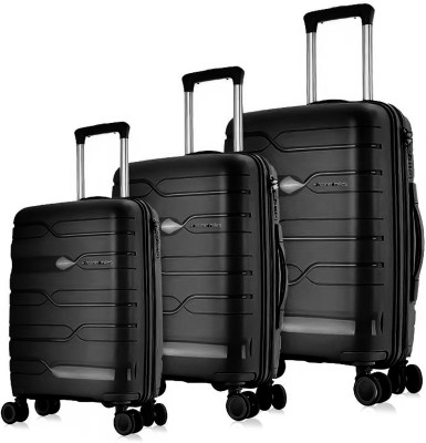 NASHER MILES Paris Hard-sided Polypropylene Luggage Set of 3 Black Trolley Bags(55,65&75Cm) Cabin & Check-in Set 8 Wheels - 28 inch