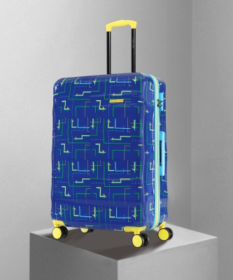 NASHER MILES Hard-Sided Polycarbonate Check-in 28 Inch Navy Blue Printed Trolley Bag Check-in Suitcase 8 Wheels - 28 inch