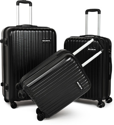 KILLER X-Track-Light-Weight & Durable Polycarbonate Black Hard Luggage Check-in Suitcase 8 Wheels - 28 Inch