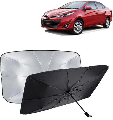 Kingsway Dashboard, Windshield Sun Shade For Toyota Yaris(Black, Silver)