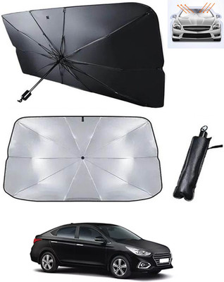 RKPSP Windshield Sun Shade For Hyundai Verna(Black, Silver)