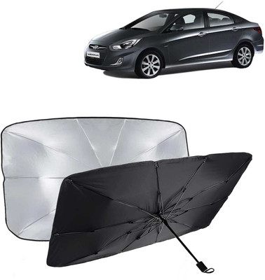 Kingsway Dashboard, Windshield Sun Shade For Hyundai Verna(Black, Silver)