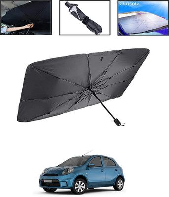 MSNP Windshield Sun Shade For Nissan Micra Active(Black, Silver)