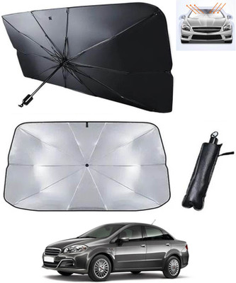 RKPSP Windshield Sun Shade For Fiat Linea(Silver, Black)