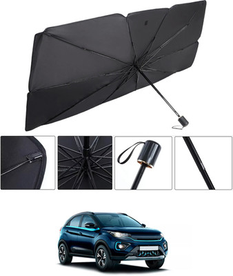 RKPSP Windshield Sun Shade For Tata Nexon EV(Black, Silver)