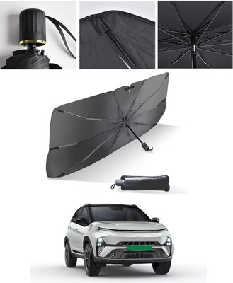 AYW Windshield Sun Shade For Tata Nexon EV(Black, Silver)