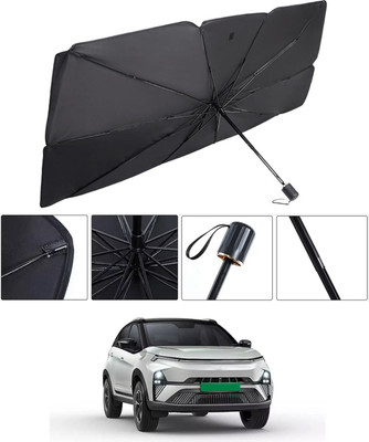 RKPSP Windshield Sun Shade For Tata Nexon EV(Black, Silver)