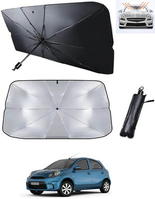 RKPSP Windshield Sun Shade For Nissan Micra Active(Black, Silver)