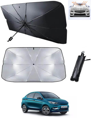 RKPSP Windshield Sun Shade For Tata Tigor EV(Black, Silver)