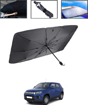 MSNP Windshield Sun Shade For Maruti Suzuki Brezza(Black, Silver)