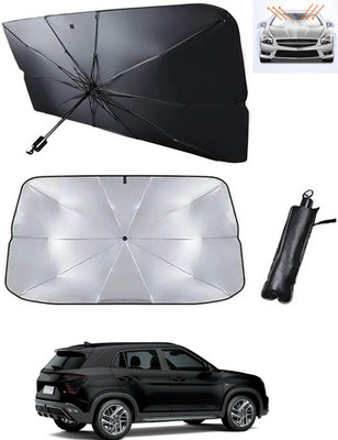 RKPSP Windshield Sun Shade For Hyundai Creta(Black, Silver)