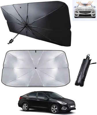 RKPSP Windshield Sun Shade For Hyundai Verna(Silver, Black)