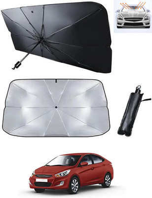 RKPSP Windshield Sun Shade For Hyundai Verna(Black, Silver)