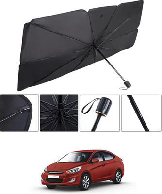 RKPSP Windshield Sun Shade For Hyundai Verna(Black, Silver)