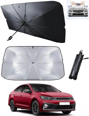 RKPSP Windshield Sun Shade For Volkswagen Virtus(Black, Silver)