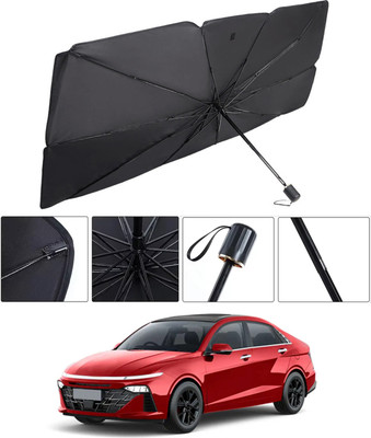RKPSP Windshield Sun Shade For Hyundai Verna(Black, Silver)