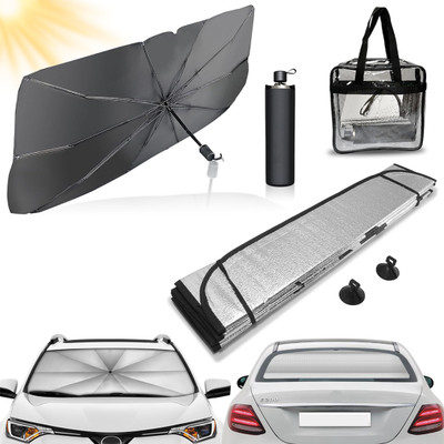 BRXR Windshield, Rear Window Sun Shade For Universal For Car Universal For Car(Silver, Black)
