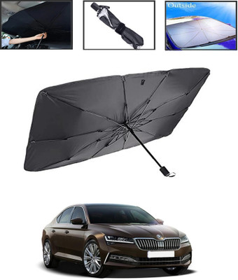 MSNP Windshield Sun Shade For Skoda Superb(Black, Silver)