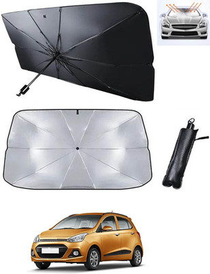 RKPSP Windshield Sun Shade For Hyundai Grand i10(Black, Silver)