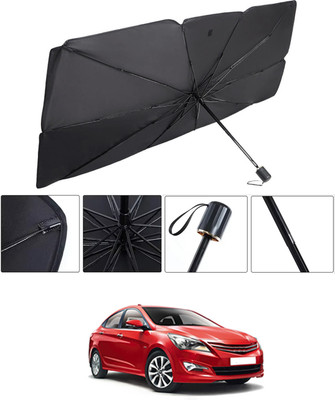 RKPSP Windshield Sun Shade For Hyundai Verna(Black, Silver)
