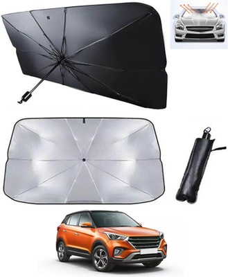 RKPSP Windshield Sun Shade For Hyundai Creta(Silver, Black)