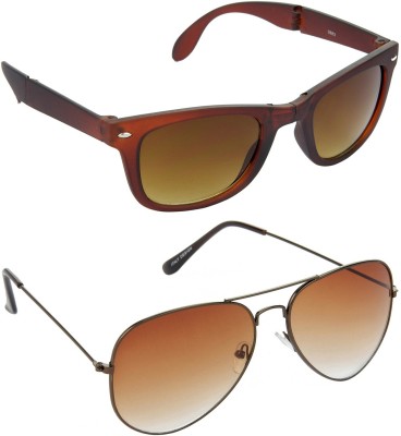 Hrinkar Wayfarer Sunglasses(For Men & Women, Brown, Brown)